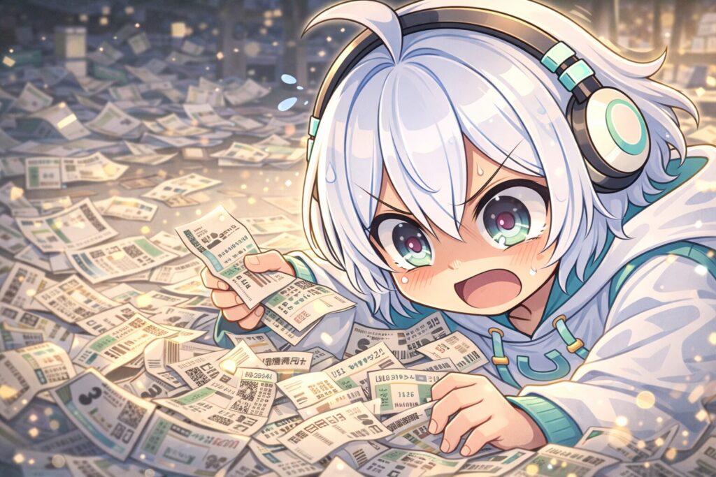 はずれ馬券を漁る哀れな人