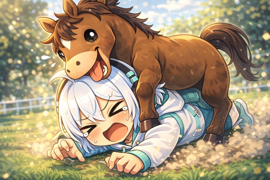 馬に馬乗りされている様子