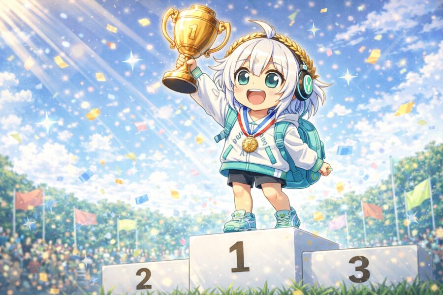 表彰台に上がっている様子