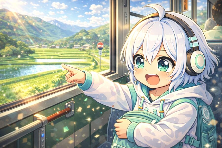 バスで田舎をめぐる様子