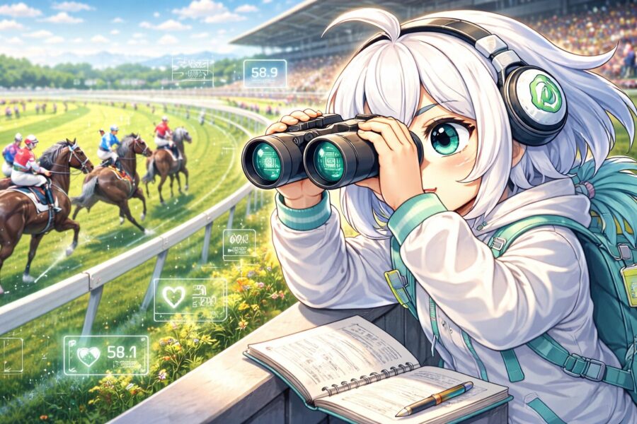 競馬場を観察する様子