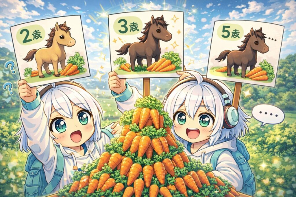 馬齢を見て予測する様子