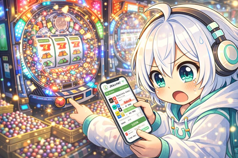 パチンコをしながら競馬をする様子