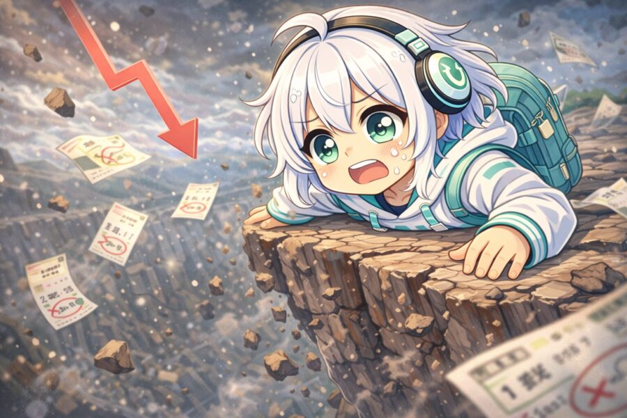 崖っぷちで困っている様子