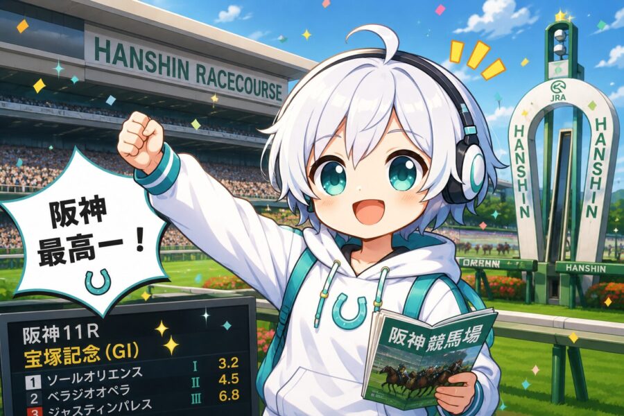 阪神競馬場でイキイキしている様子