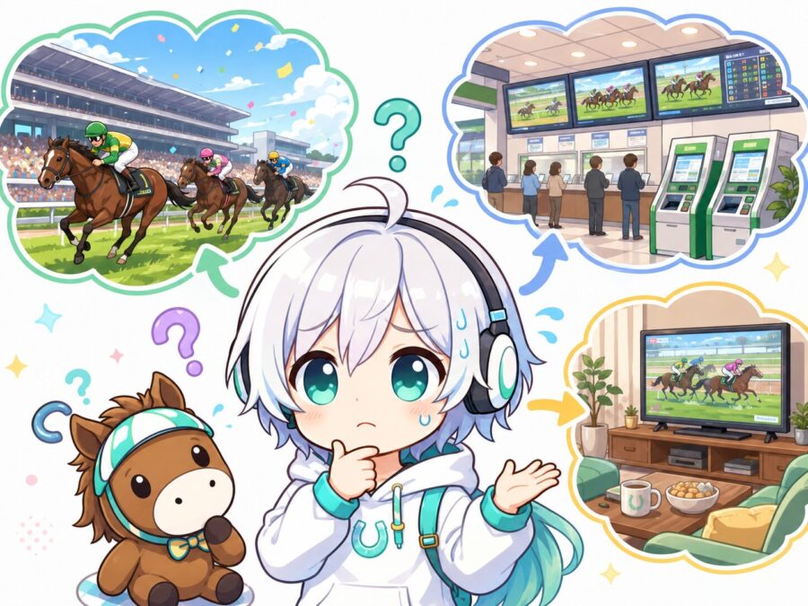競馬観戦の場所を考える様子