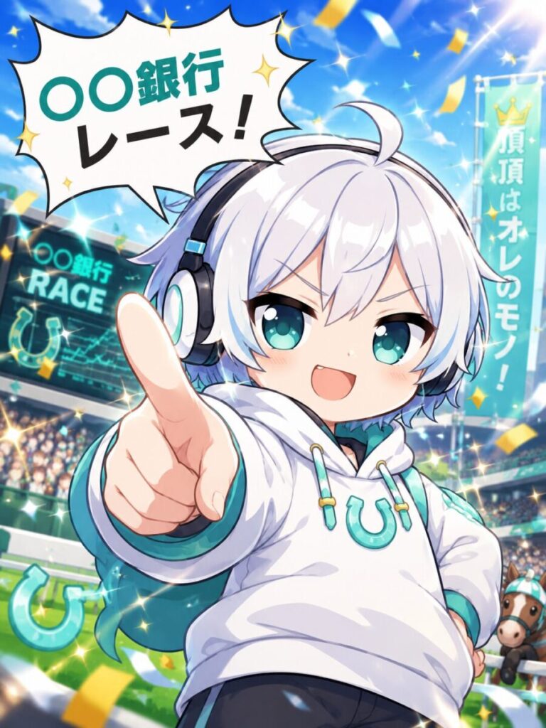 銀行レースとドヤ顔する様子
