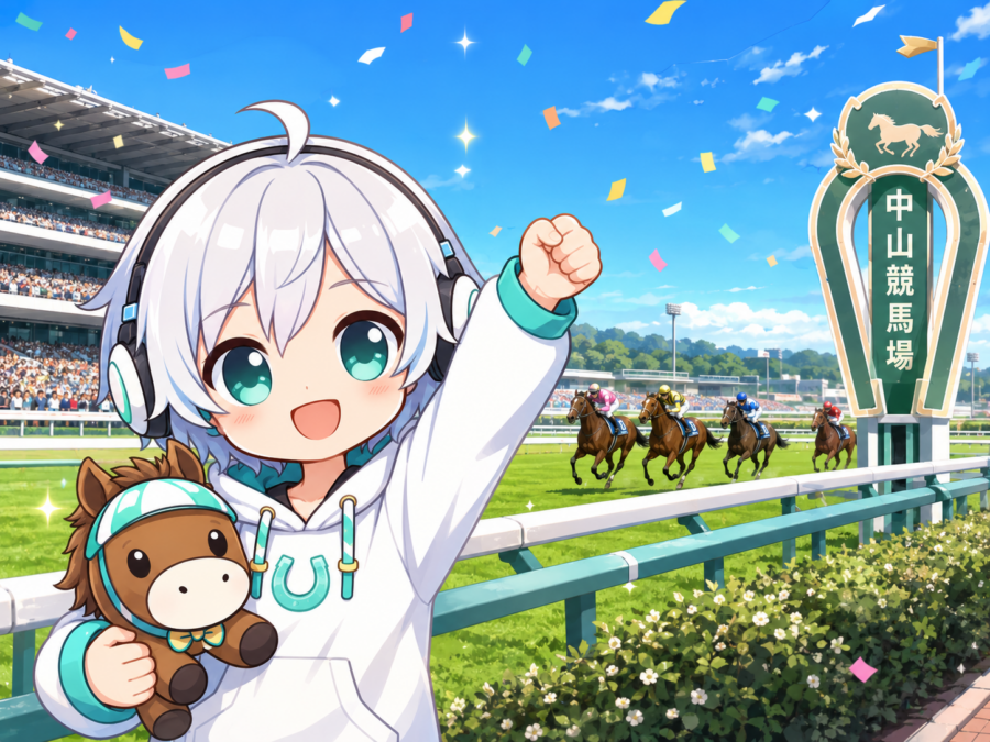 中山競馬場でイキイキしている様子