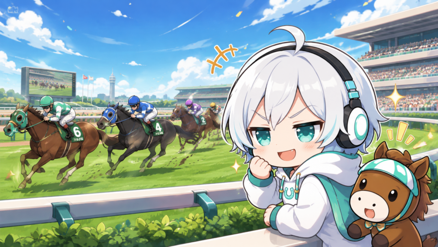 ニヤニヤとレースを眺める様子